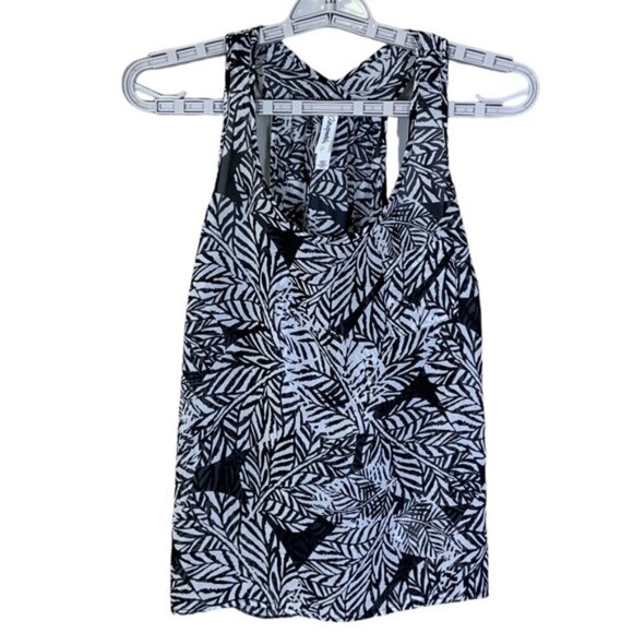 Aeropostale Sleeveless Semi Sheer Tank Top Geometric Leaf Print Black White S - Picture 8 of 16